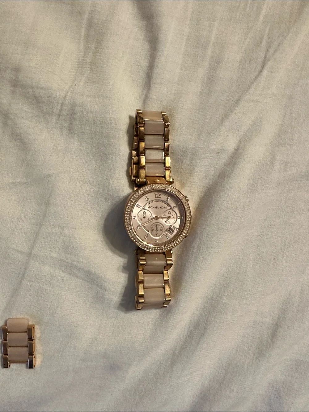 Michael Kors Rose Gold and Cream Tone Crystal-Accented Bracelet Watch